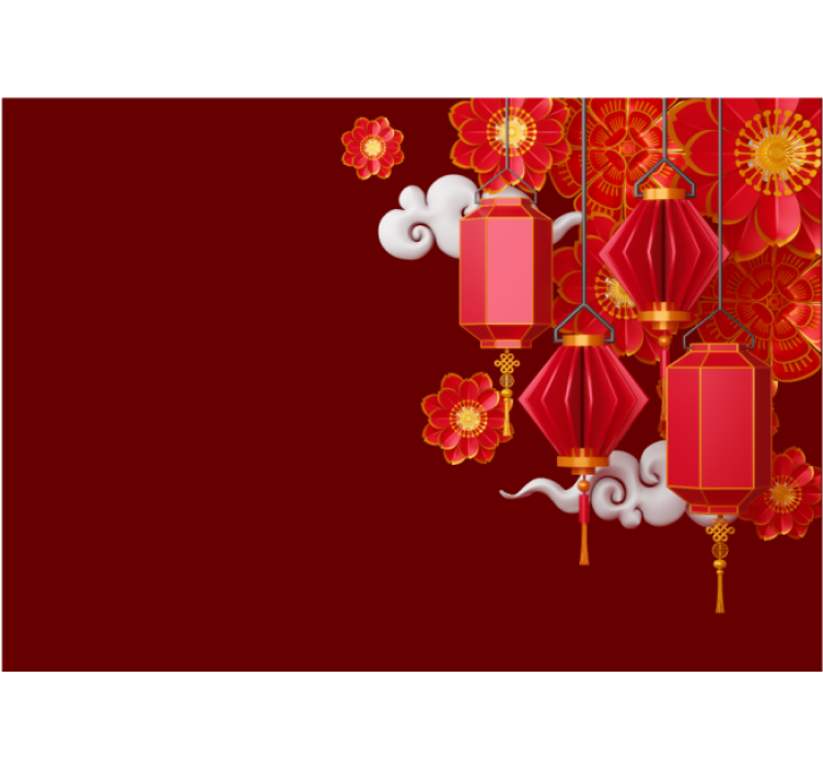 Lanterns and Flowers buddha wall mural - TenStickers