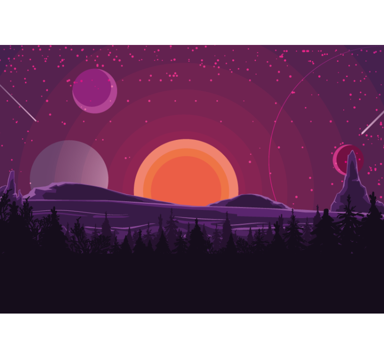 Celestial Sunset Scene space wall mural - TenStickers