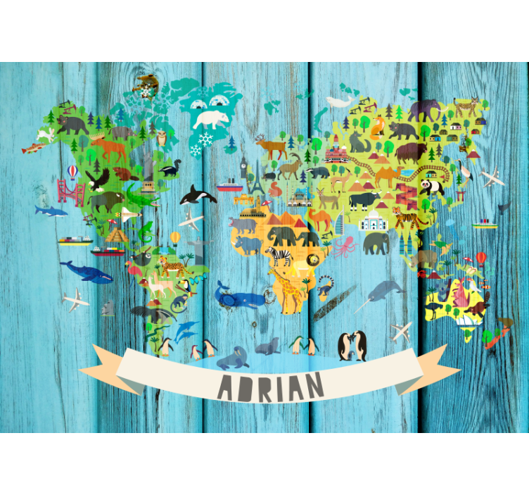 World map wall mural interactive animal map - TenStickers