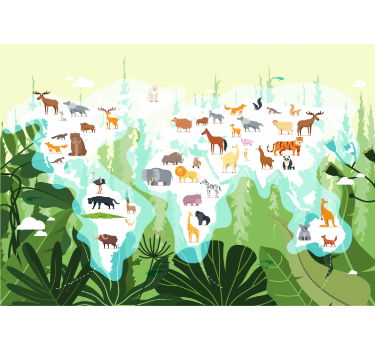 Animal wall mural world animal map - TenStickers