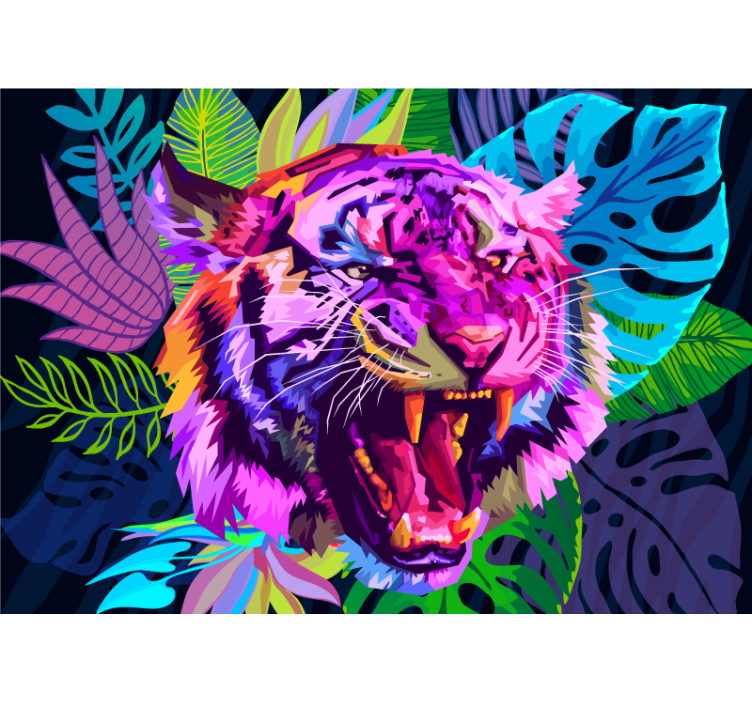 Animal wall mural colorful tiger head - TenStickers