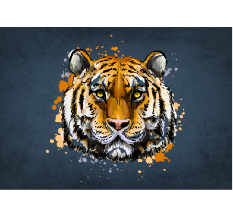 Tiger face in blue background wall mural - TenStickers