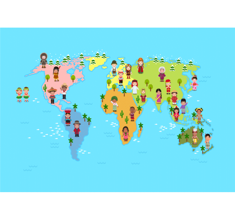 Cultural Map Characters world map wall mural - TenStickers