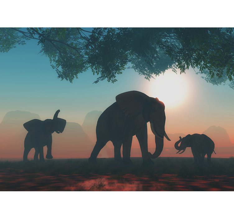 Elephants Silhouetted at Dusk animal wall mural - TenStickers
