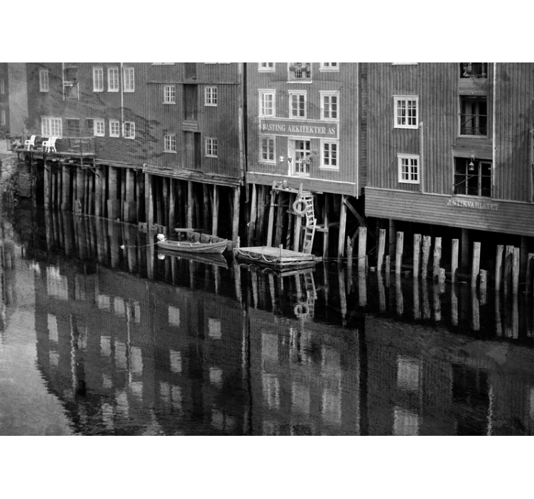 Historic waterfront reflection city wall mural - TenStickers