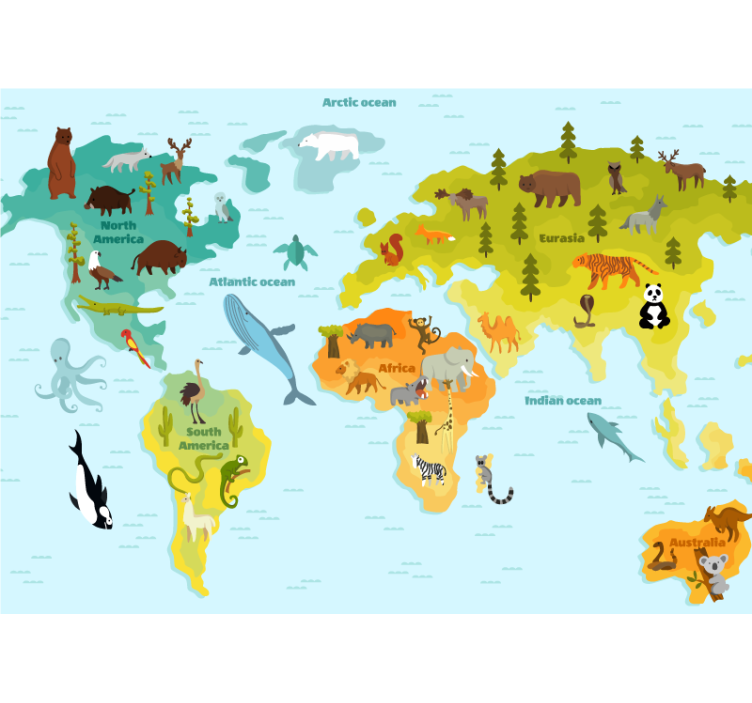Nordic with animals world map mural - TenStickers