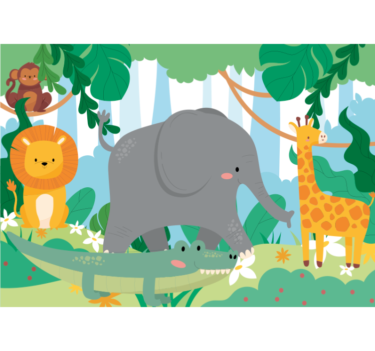 Animal wall mural friendly jungle creatures - TenStickers