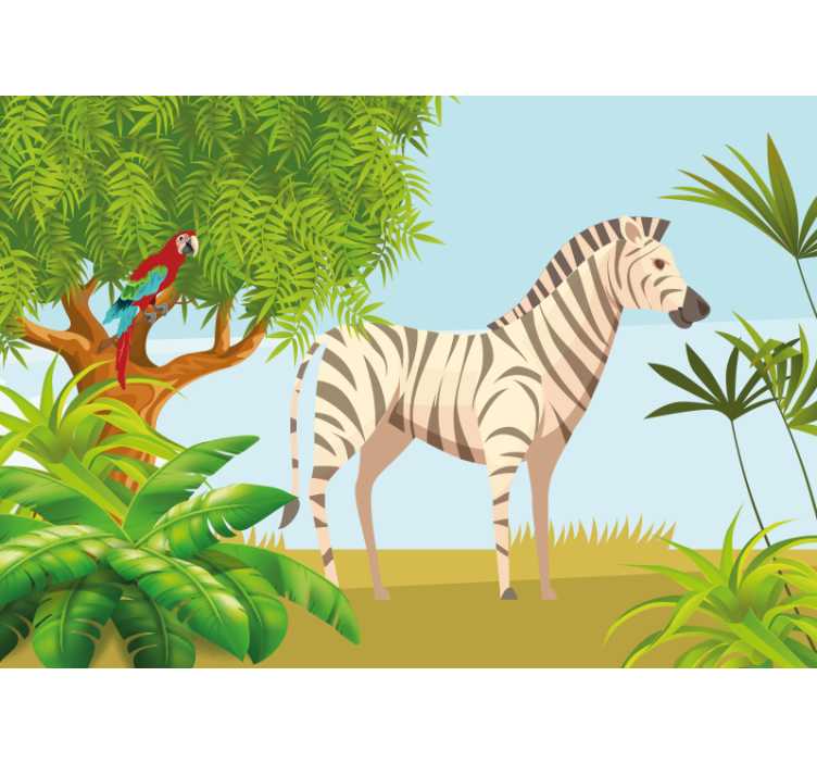 Animal wall mural zebra and parrot scene - TenStickers