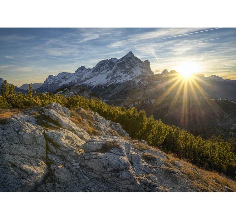 Mountain wall mural majestic sunrise peaks - TenStickers