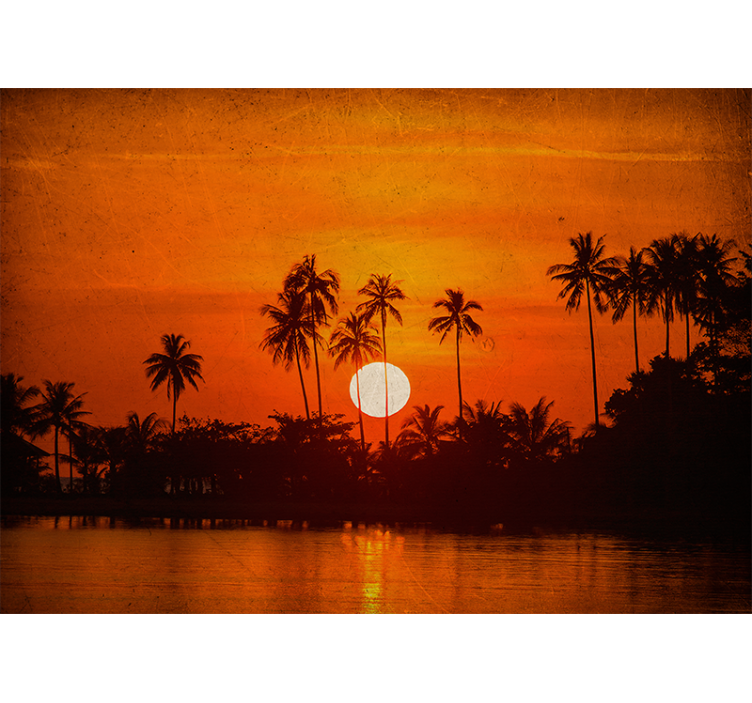 Tropical sunset scene landscape wall mural - TenStickers