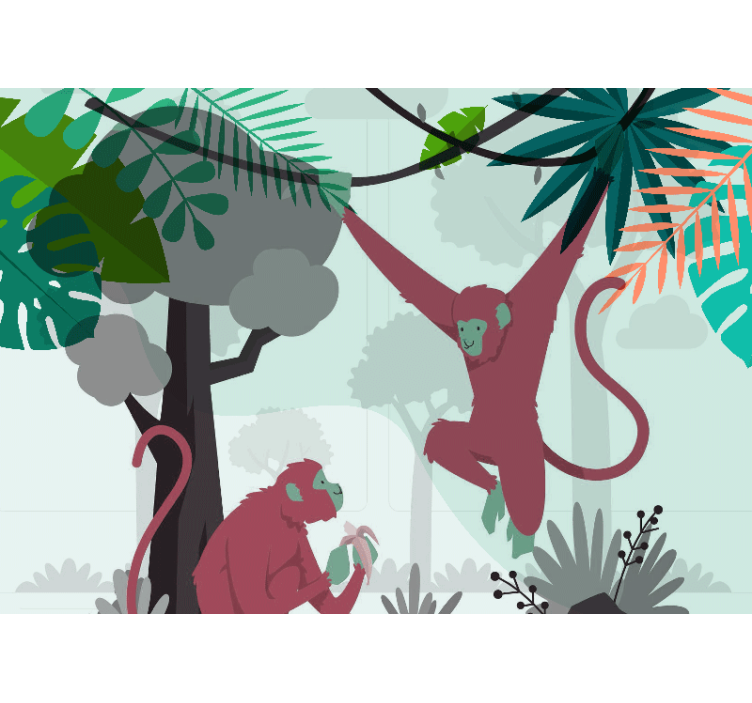 Animal wall mural swinging monkeys at play - TenStickers