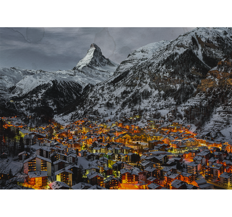 Mountain wall mural snowy alpine village - TenStickers