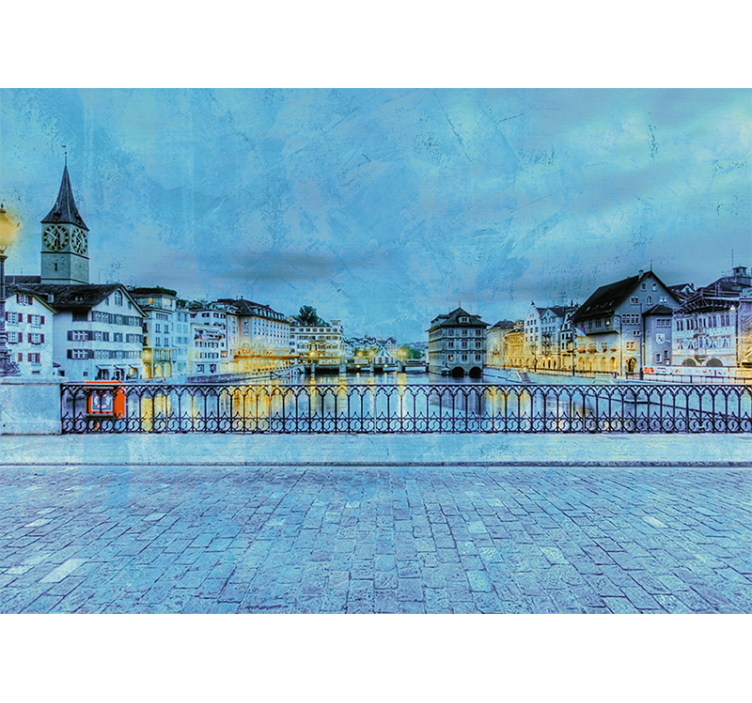 City wall mural zurich riverside view - TenStickers
