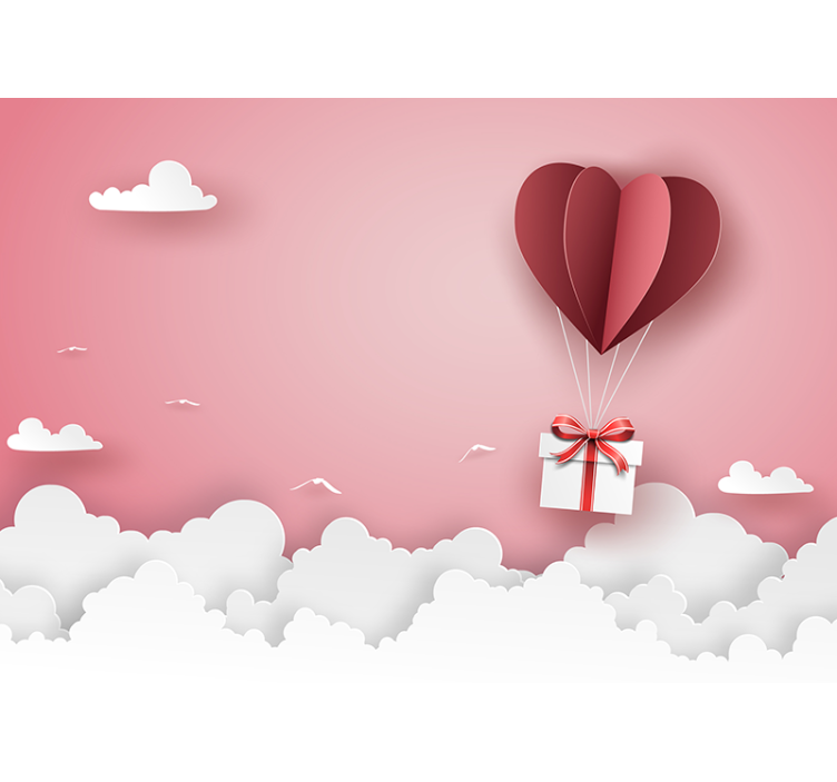 Love wall mural heart balloon present - TenStickers