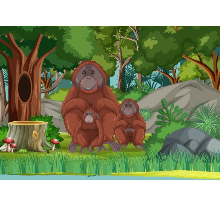 Animal wall mural orangutan family scene - TenStickers