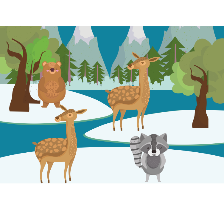 Drawn forest animal scene kids wall mural - TenStickers