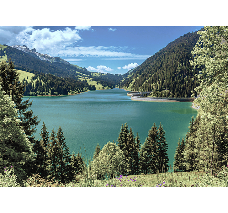 Tranquil mountain lake landscape wall mural - TenStickers