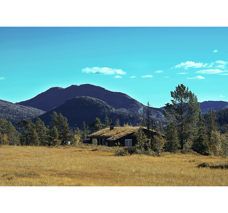 Landscape wall mural mountain cabin escape - TenStickers