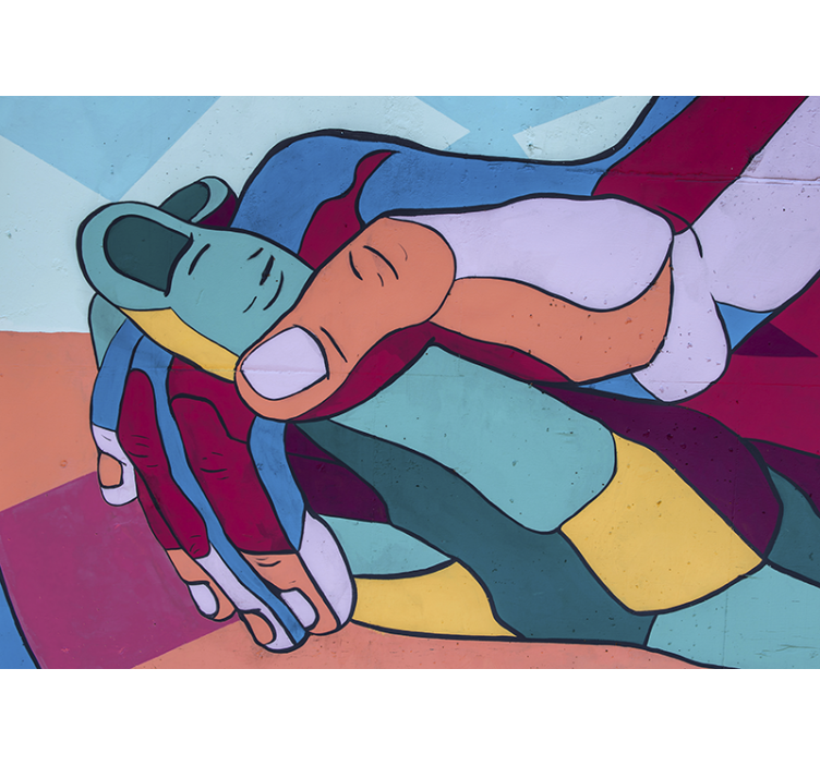 Love wall mural colorful hand embrace - TenStickers