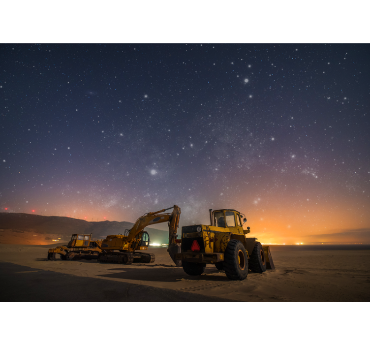 Vehicle wall mural construction equipment night - TenStickers