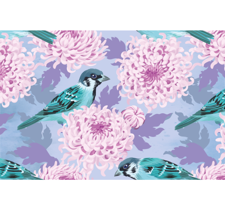 Flower wall mural blue bird blooms - TenStickers