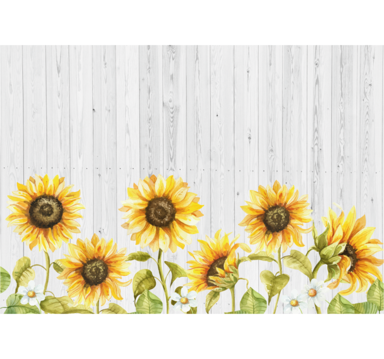 Sunflowers over wooden texture flower wall mural - TenStickers