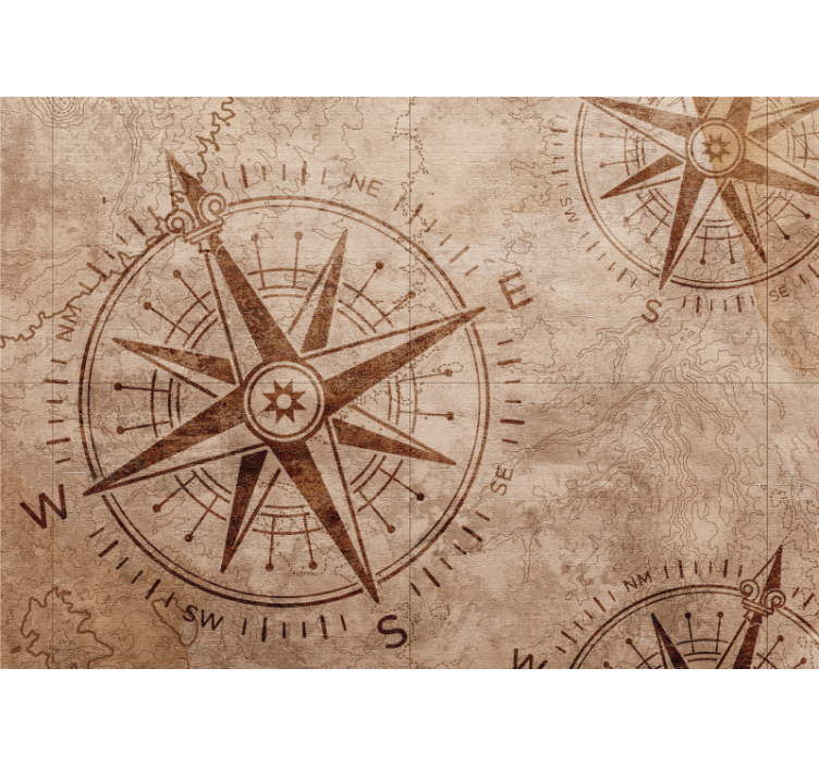 World map wall mural nautical star compass - TenStickers