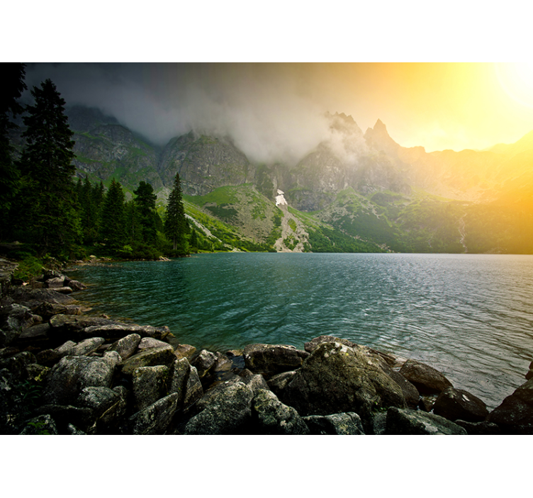 Landscape wall mural mountainous lake view - TenStickers