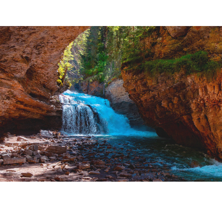 Mountain wall mural cascading waterfall scene - TenStickers