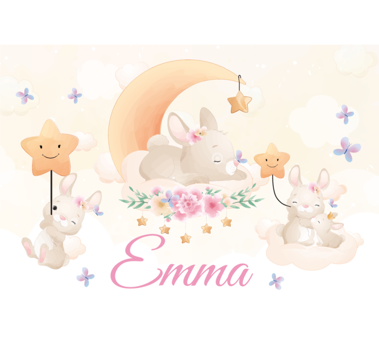 Kids wall mural bunny moon and stars - TenStickers