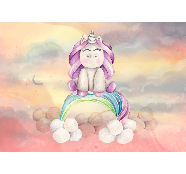 Fantasy wall mural cute unicorn rainbow - TenStickers