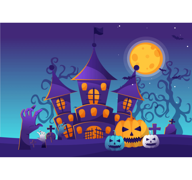 Halloween wall mural haunted castle scene - TenStickers