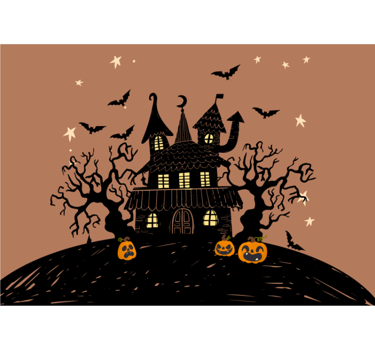 Halloween wall mural haunting pumpkin castle - TenStickers