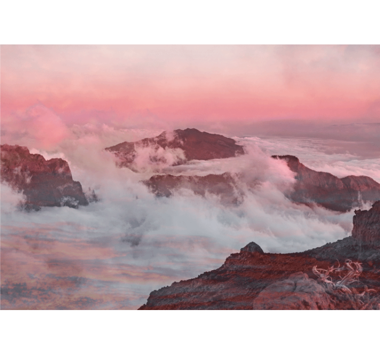 Mountainous pink clouds landscape wall mural - TenStickers