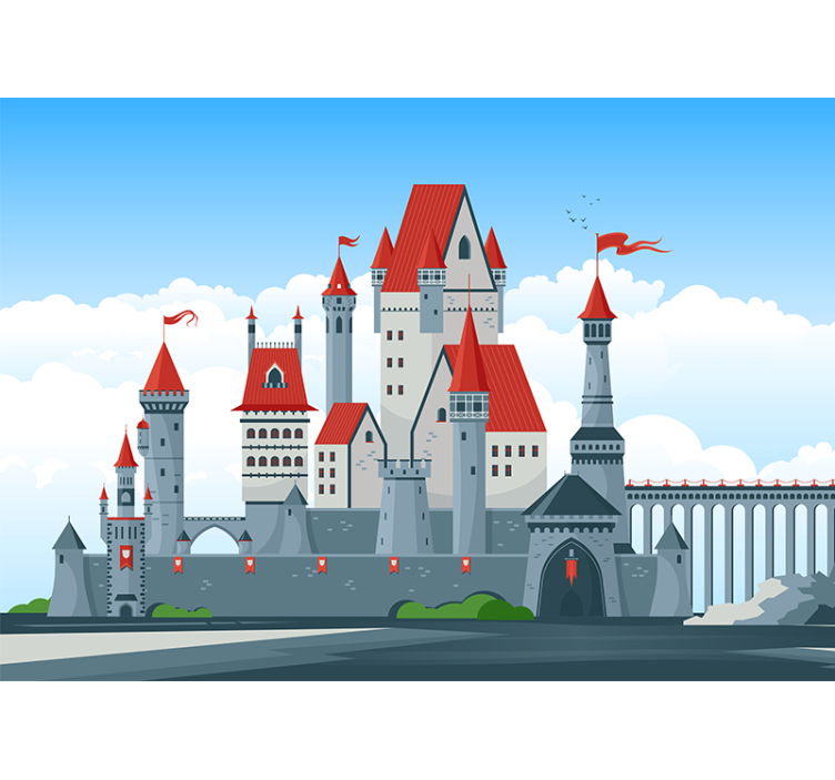 Fantasy wall mural castle with red roofs - TenStickers