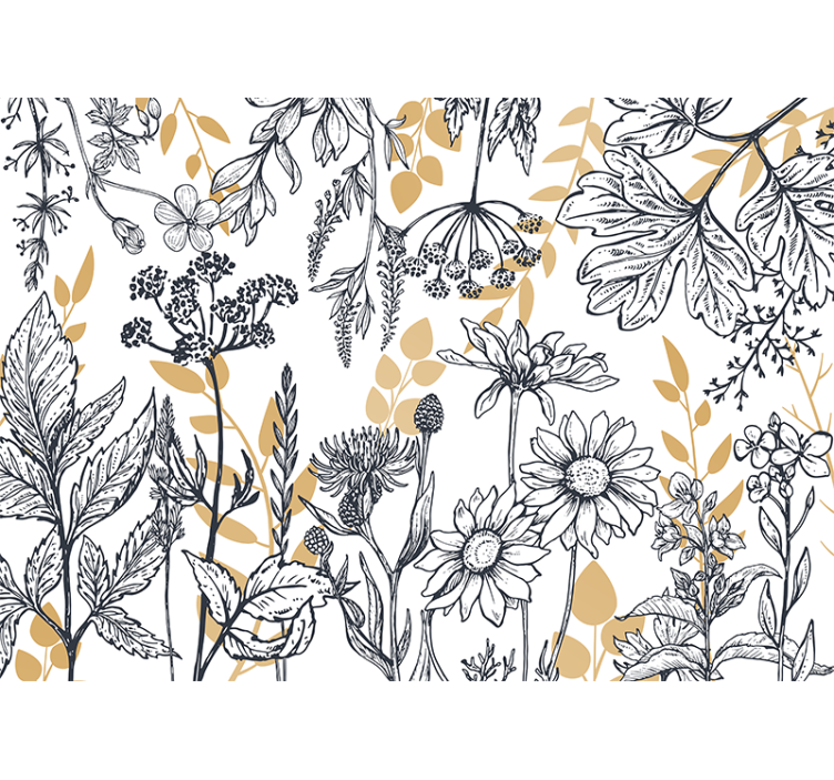 Flower wall mural botanical outline design - TenStickers