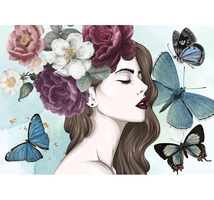 Flower wall mural woman with butterflies - TenStickers