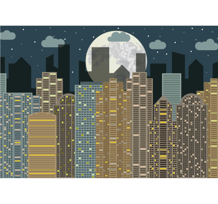 City wall mural urban horizon night - TenStickers