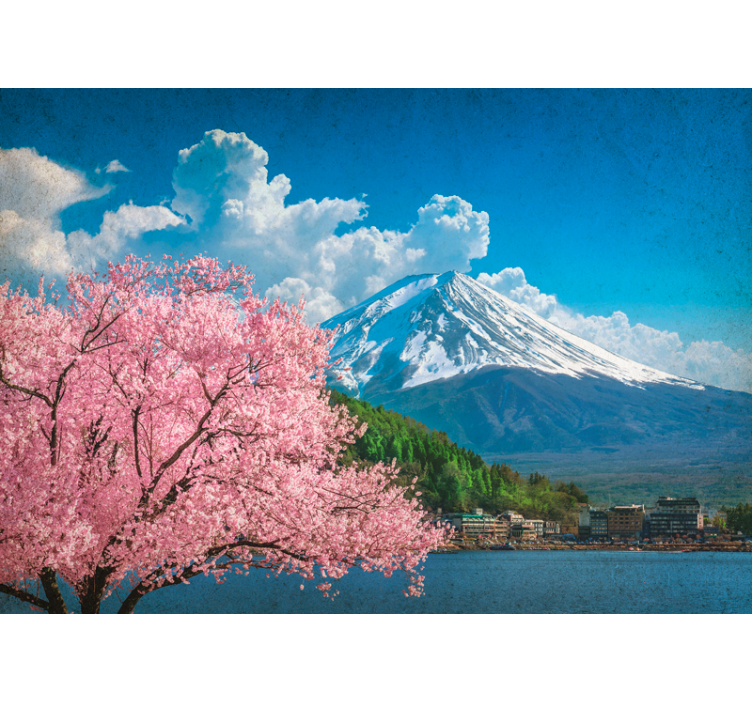 Landscape wall mural mountains and cherry blossoms - TenStickers