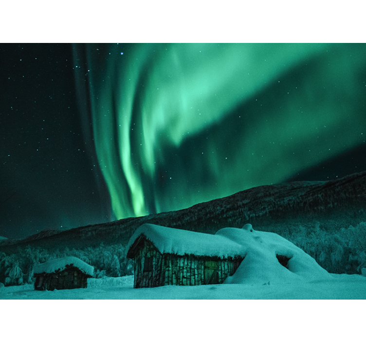 Mountain wall mural snowy landscape aurora - TenStickers