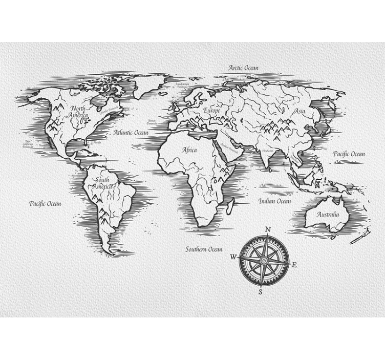 Elegant worldmap drawing world map mural - TenStickers
