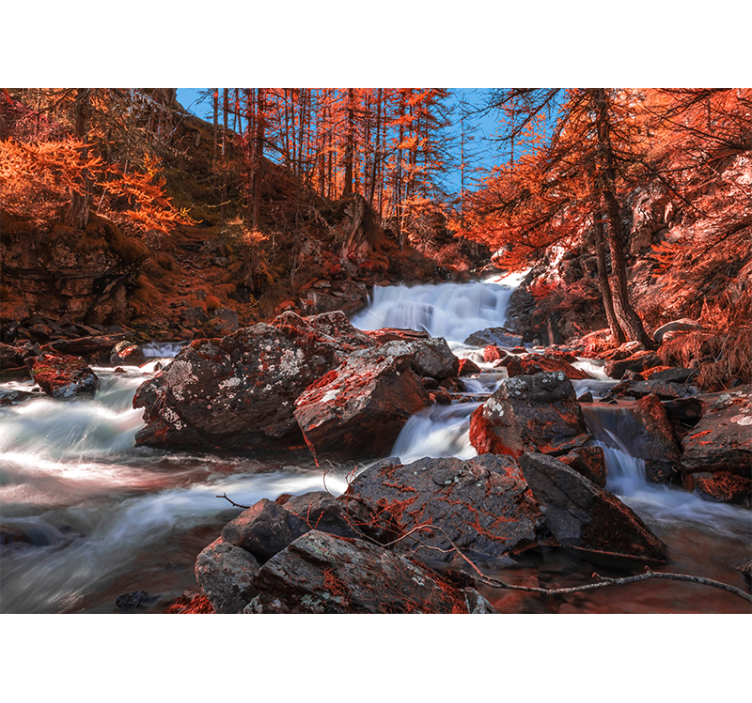 Mountain wall mural cascading rocky stream - TenStickers