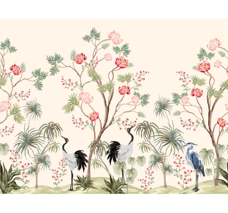 oiseaux et arbres exotiques panoramic wall mural - TenStickers