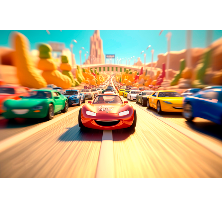 Cartoon car race Car wall mural - TenStickers