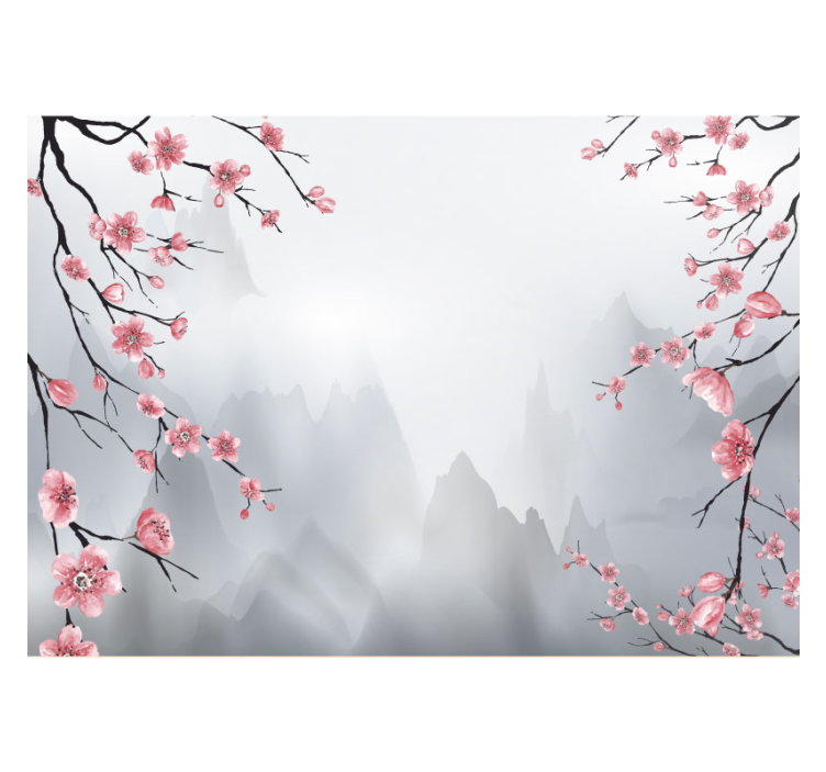 Cherry blossom branches japanese view mural - TenStickers