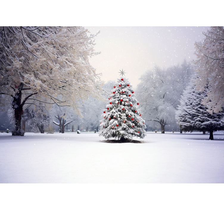 Snow Christmas Tree Wall Mural - TenStickers