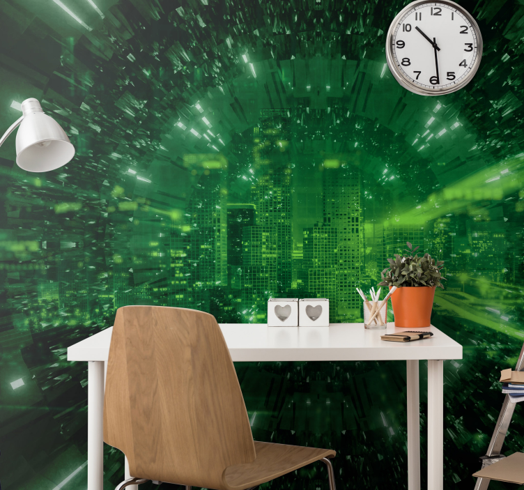 3d wall mural green city vortex - TenStickers