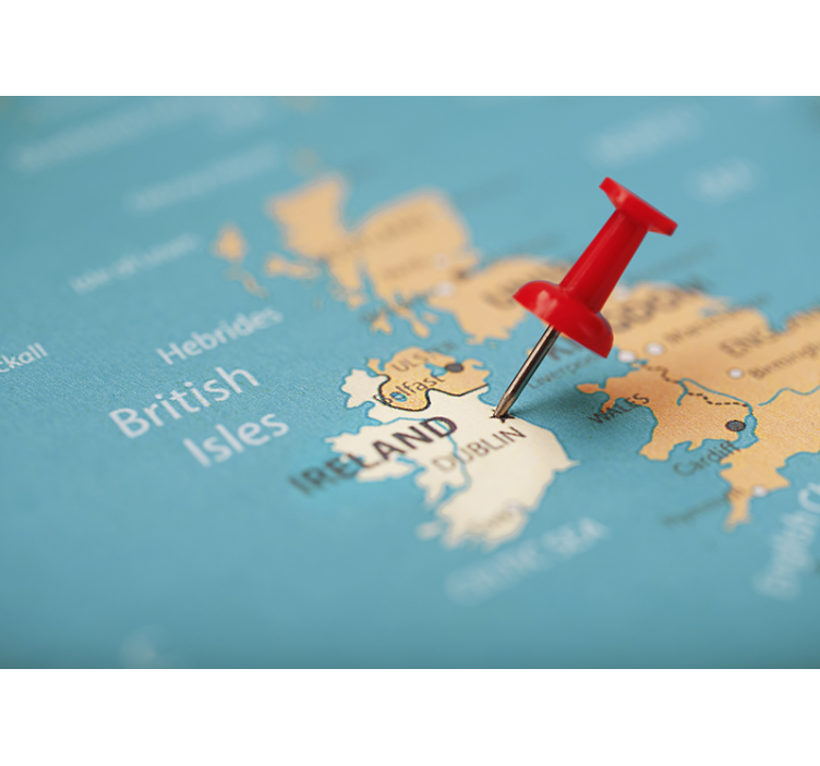 Map wall mural Ireland Map Pinned City - TenStickers