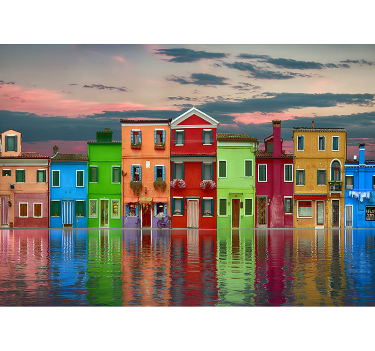 Row of coloured houses underwater wall mural - TenStickers