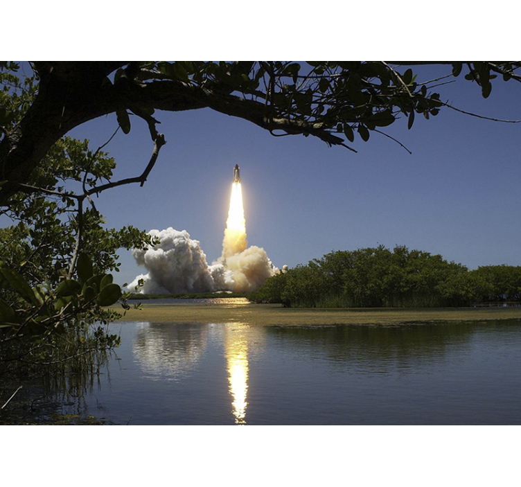 Flying rocket landscape wall mural - TenStickers